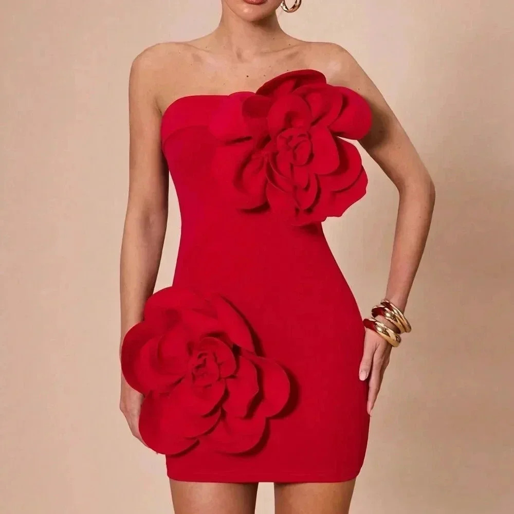 Red Party Women's Sleeveless Solid Mini Dress - Picture 5 of 7
